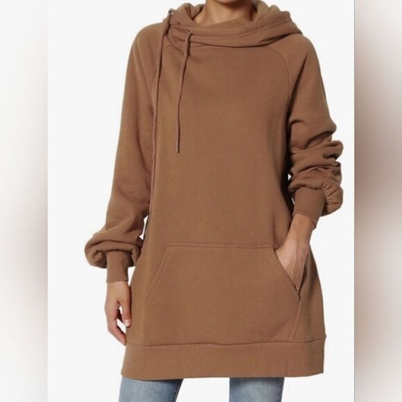 NEW! FABULOUS SUPER CHIC SIDE TIE HOODED LONGLINE SWEATSHIRT DRESS - Picture 5 of 8